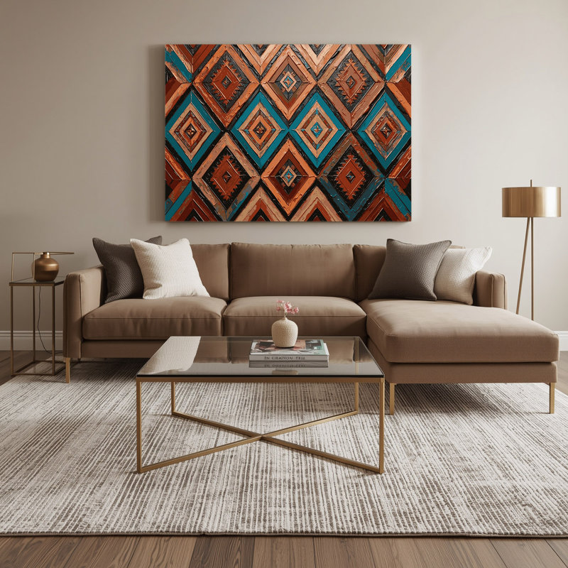 «Southwestern Patterns Zuni Diamonds 238», art mural sur toile brune, H 11 po x l 14 po
