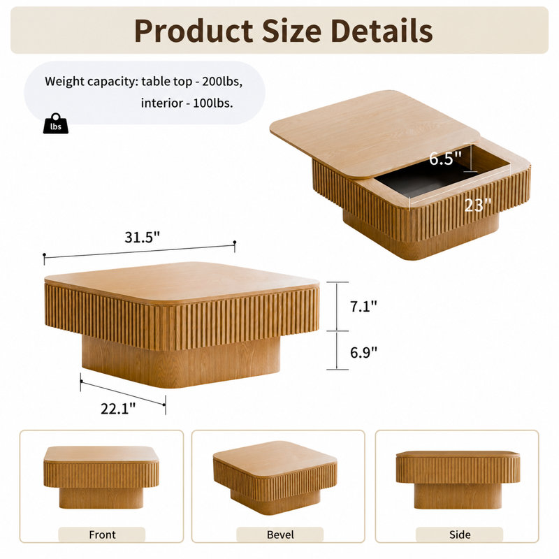 Square Coffee Table with Hidden Flip-Top Storage Compartment, Modern Functional Accent Tea Table, Sturdy Build with Premium Wood Veneer, Versatile Centerpiece