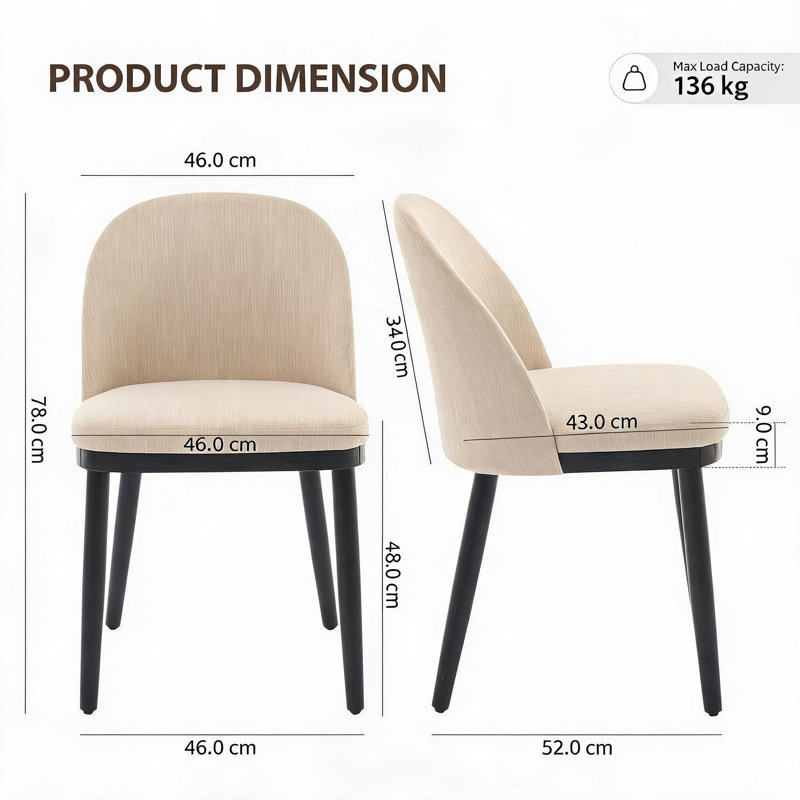 Solid Wood Side Chair, Beige, Beige
