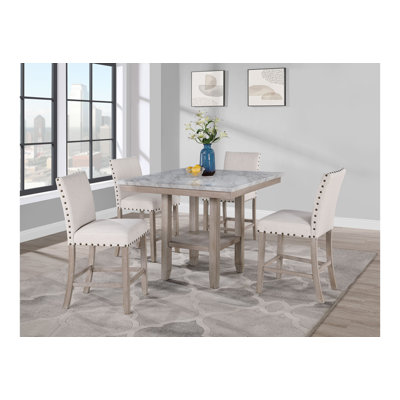 Ensemble de tables de bar carrées en bois massif, panneau de fibres à densité moyenne 42 x 42 po, ensemble 5 pièces de style transitionnel naturel
