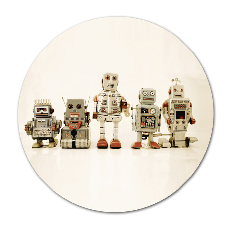 Robot Friends Print, Round 24" H x 24" W, Unframed Paper