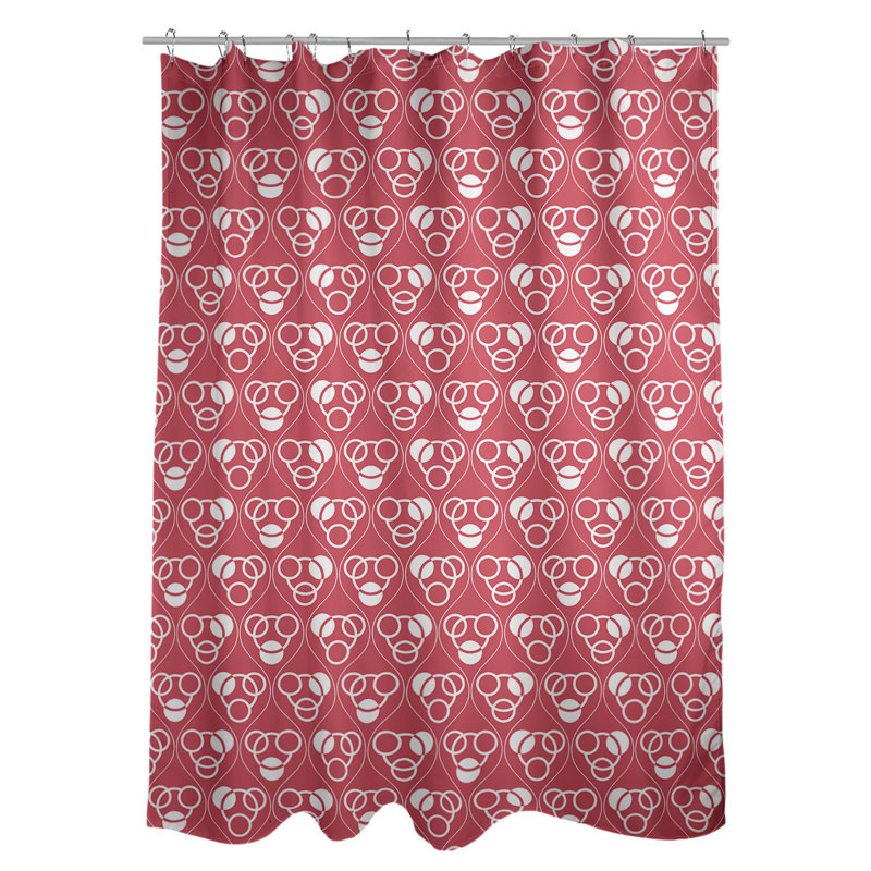 Rideau de douche simple cercles et vagues classic, Rouge / Blanc