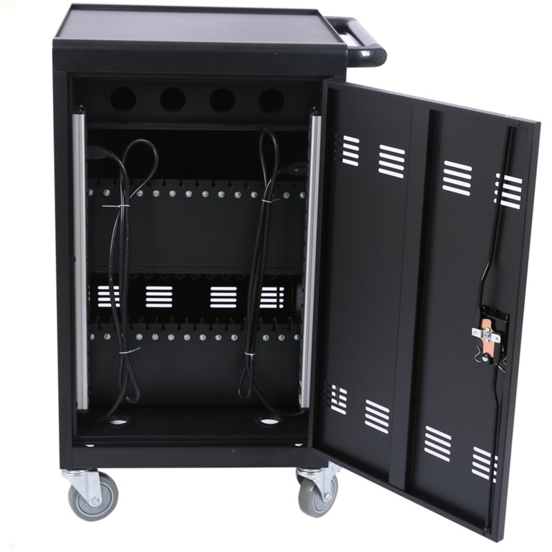 30+2Bay Mobile School Charging Cart Station For Chromebook, Tablet And Laptop Computer With Power Strip Included, Matt Black
