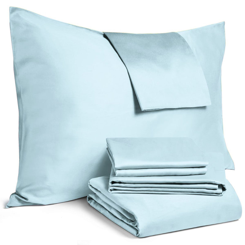 City Sateen Fitted Sheet, King Sheet Set with 4 Pillowcases, Blue