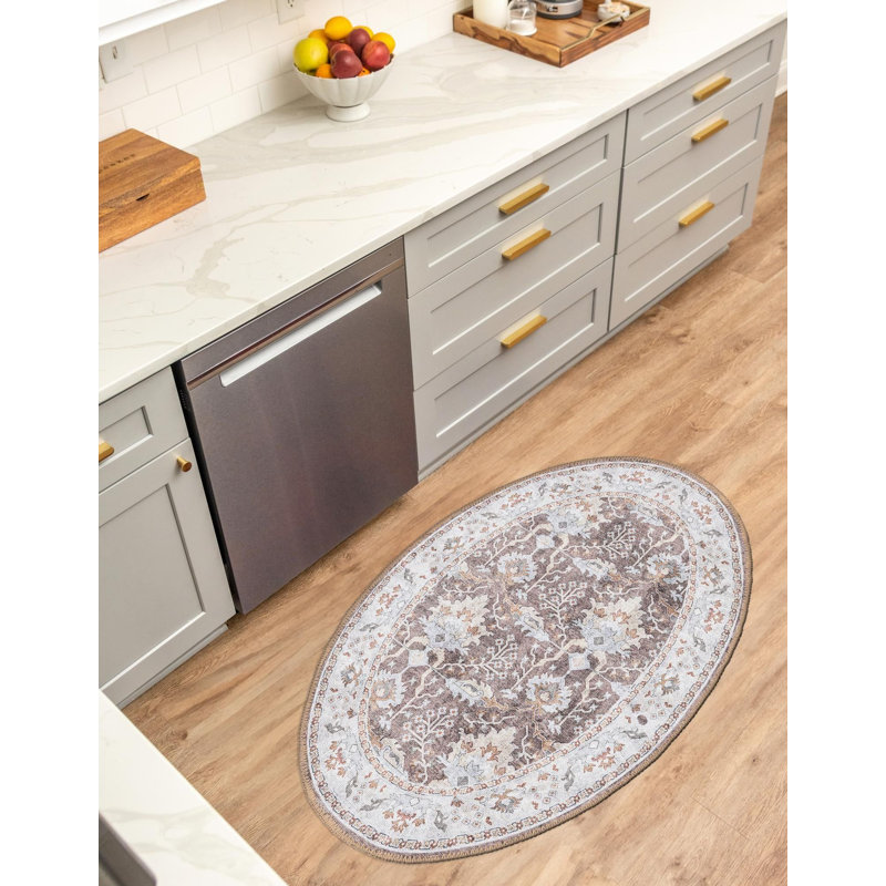 Traditional Guljan Area Rug Almond Brown Color, Oval 2' x 3'1"
