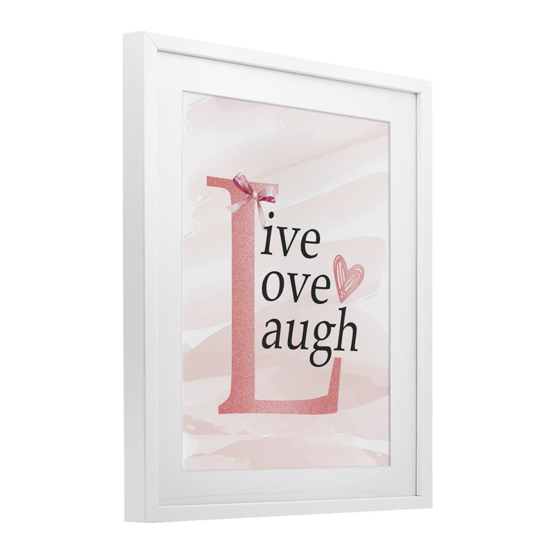 «Live Love Laugh Pastel», reproduction sous verre encadrée, conception de Kim Allen, H 16 po x l 13 po, Cadre blanc côtier