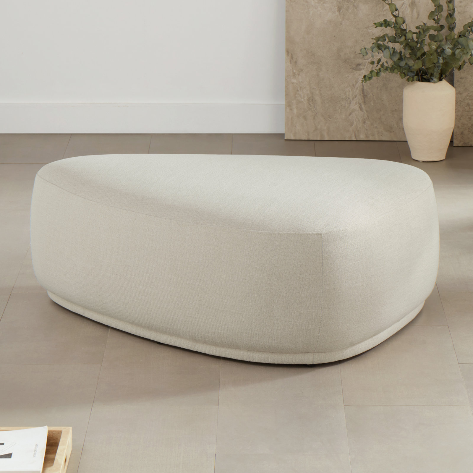 Adna 44'' Triangular Upholstered Ottoman, Effie Linen Performance