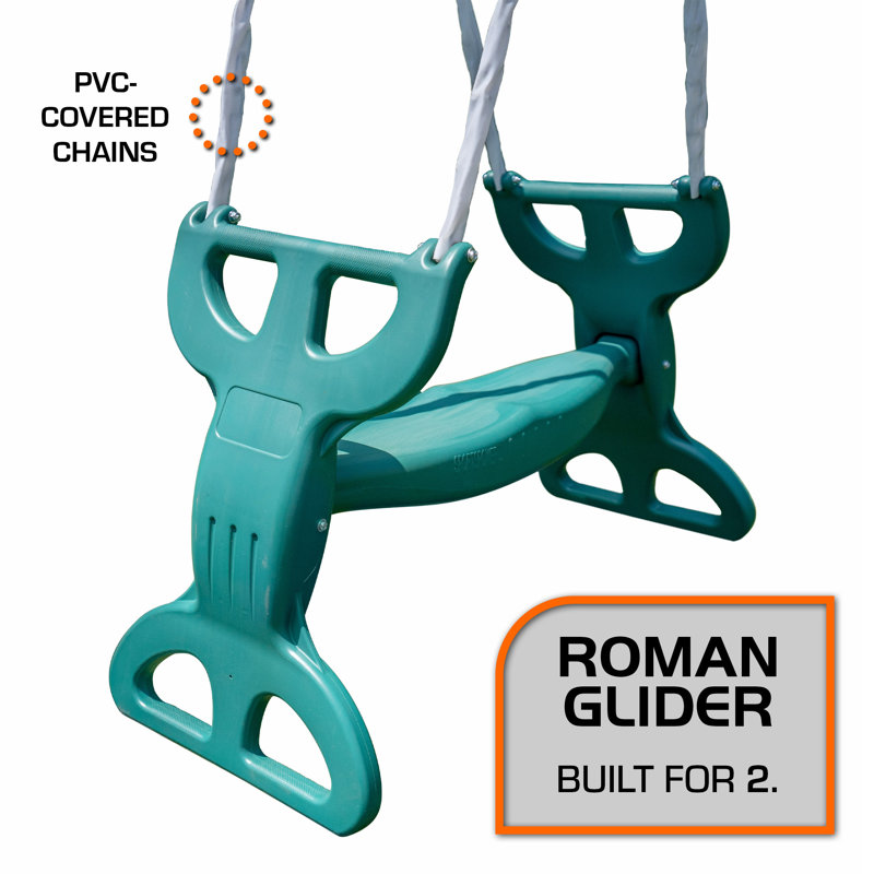 Rochester Green Metal Swing Set with Slide and Glider
