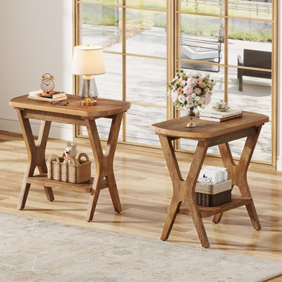Table de bout en bois massif avec rangement, ensemble de 2
