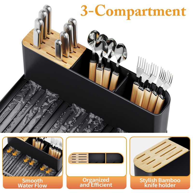 Expandable Stainless Steel Dish Rack with Utensil Cup and Drainboard
