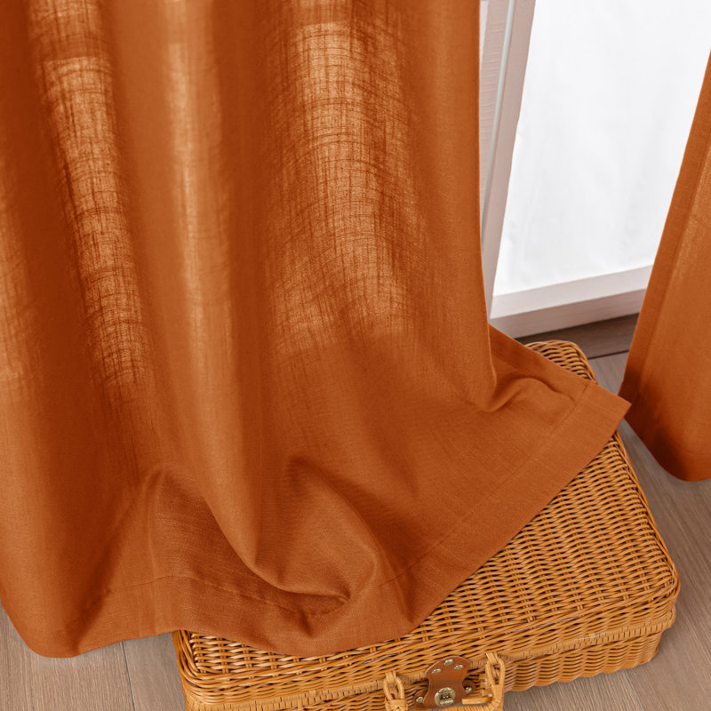 Vollmar Linen Blended Grommet Semi-Sheer Curtain Pair, Burnt Orange, 52" W x 108" L