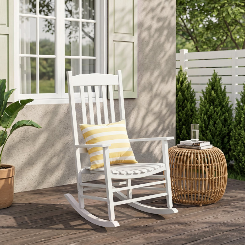 Chaise d'extérieur en bois massif à bascule Amall, Blanc