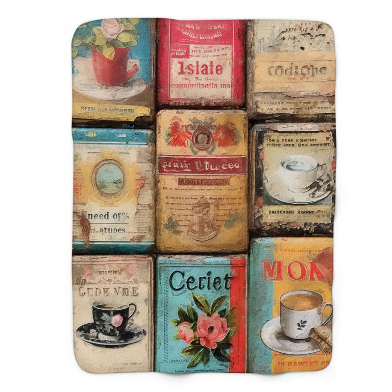 Jeté Old Coffee Tins - 1 pièce Sherpa Premium, L 50 po x L 60 po