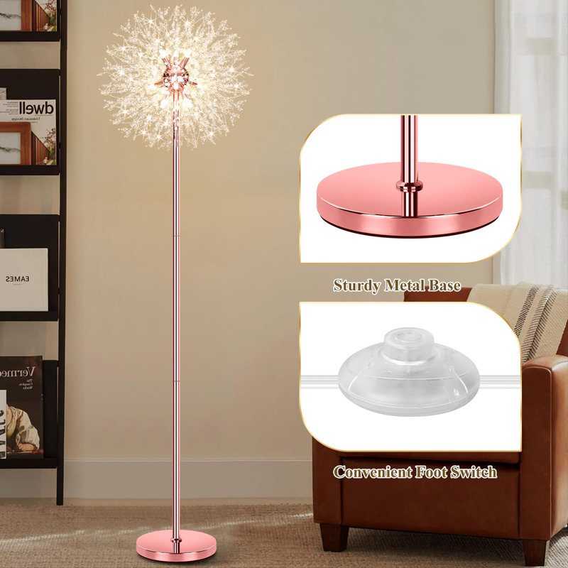 Lampe sur pied en cristal 69 po pour salon, lampe sur pied moderne avec cristaux K9 738PCS, grand lampadaire, Rose