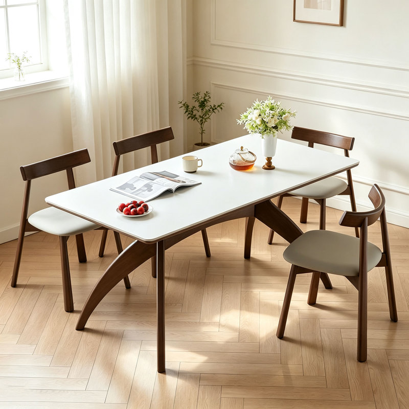 Table Mid-Century en pierre frittée, 29.5" H x 55.1" W x 31.5" D, 5
