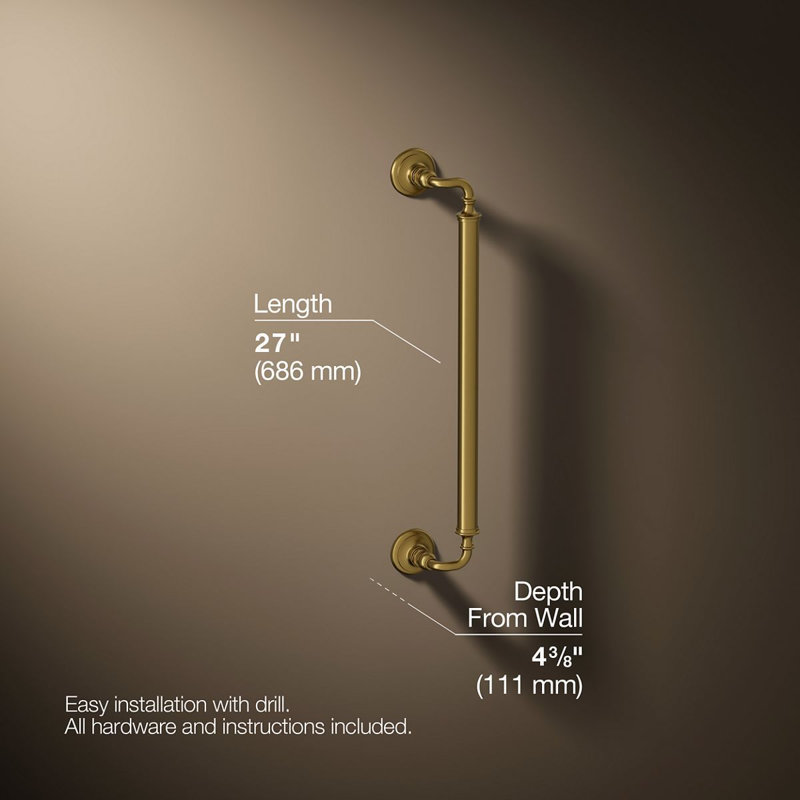 Kohler Artifacts Grab Bar, 24"W, Vibrant Brushed Modern Brass