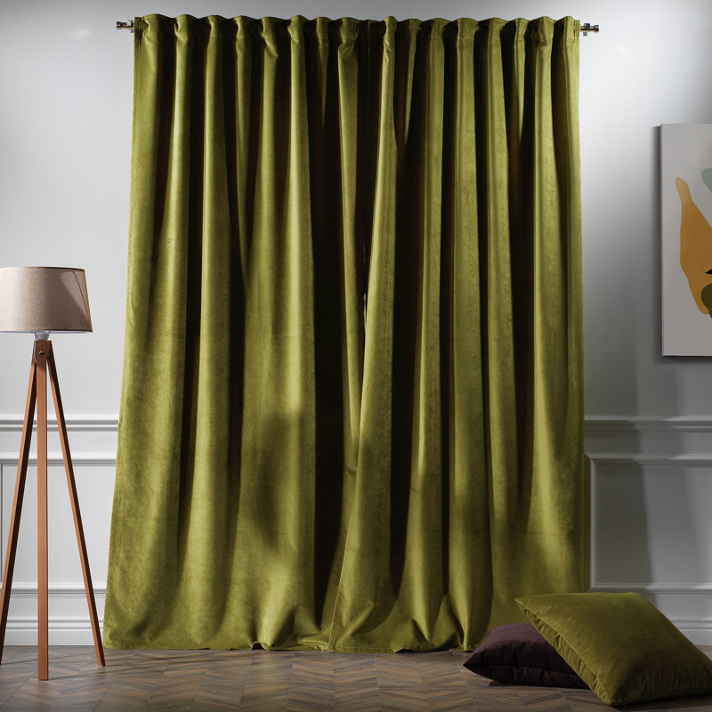 Panneau de rideau doublé occultant en velours mat très large et très long, L 100 po x L 120 po, 29 olive