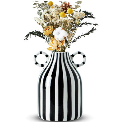 Black And White Striped Ceramic Vase Small Decorative