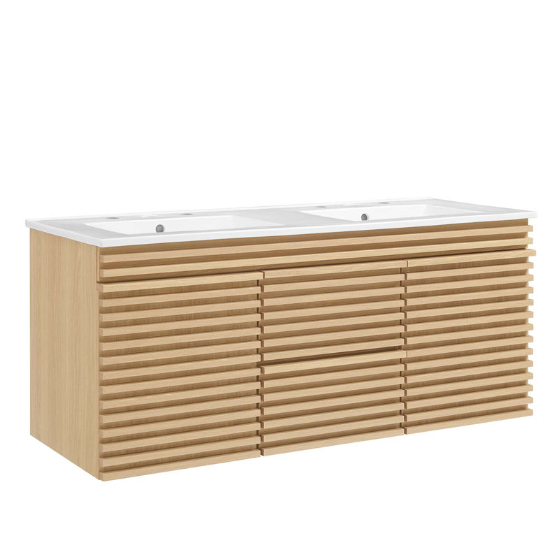 Meuble-lavabo mural 48 po Modway Render, Blanc, Chêne