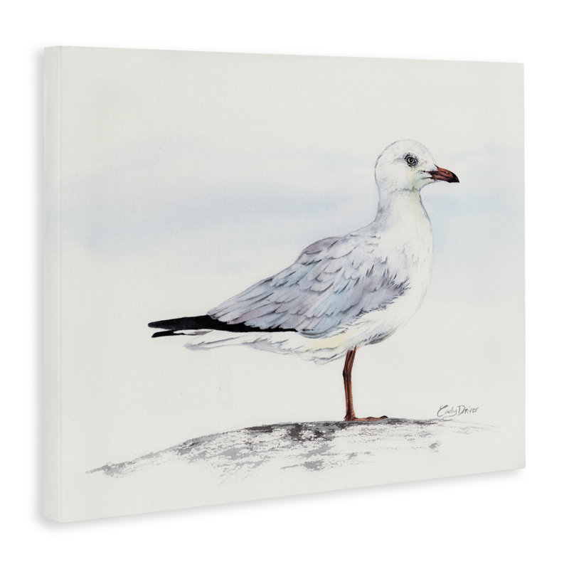 Portrait de mouette sur toile de sable, design par Cady, H 16 po x l 20 po