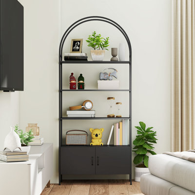 Étagère à 4 niveaux avec armoire pour le salon, bureau, noir