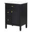 Meuble-lavabo de 24 po avec lavabo, armoire en bois massif et panneau de fibres à densité moyenne avec un tiroir rabattable, deux tiroirs standard et une tablette réglable, meuble-lavabo noir autoportant pour le rangement de la salle de bain