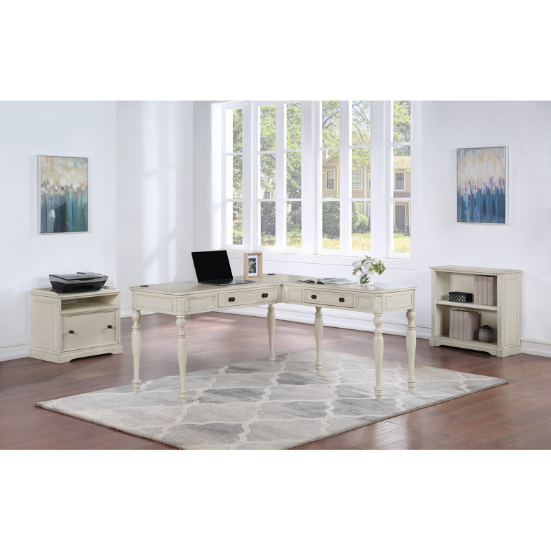 Bureau en forme de L avec alimentation Country Meadows, Blanc antique