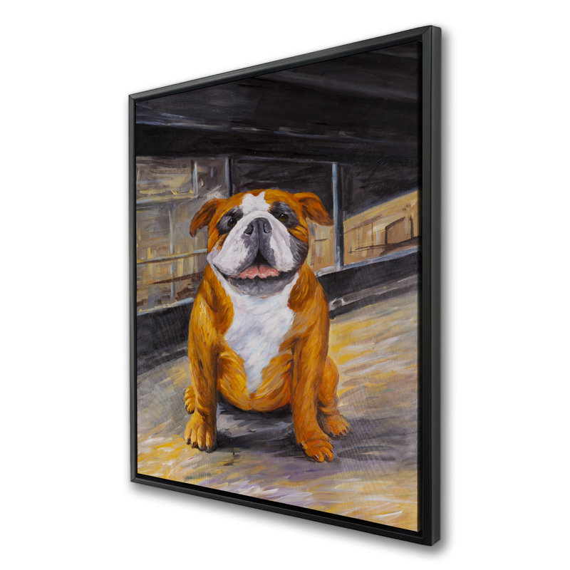 «Sourire bouledogue - Orange, salon, décoration encadrée», H 49,25 po x l 37,25 po