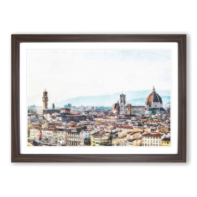 Florence Cathedral & Skyline in Italy - Picture Frame Graphic Art Print, 24cm H x 33cm W x 2cm D, Walnut Framed