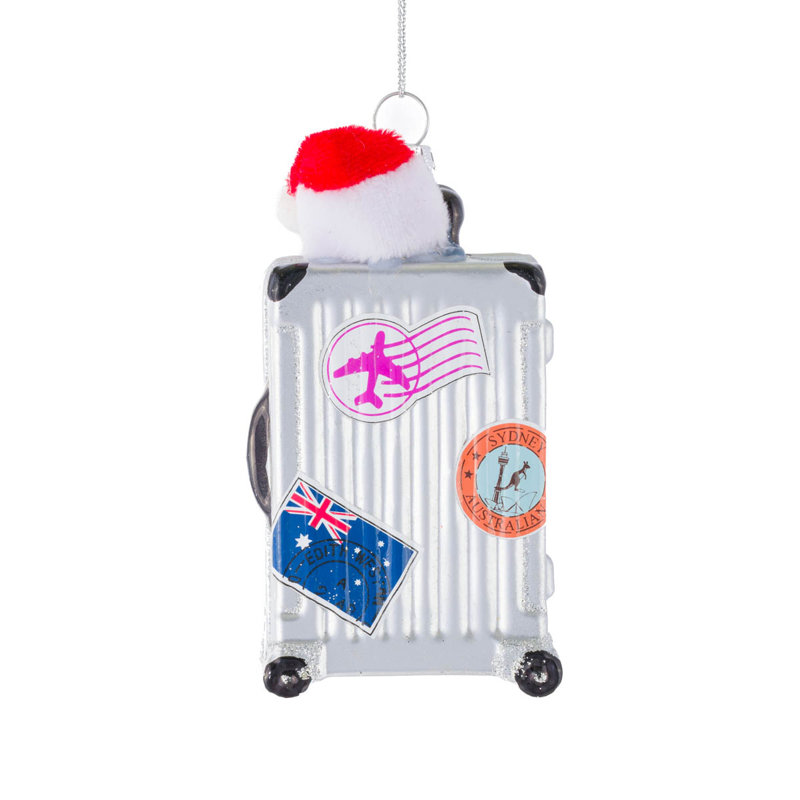 Ensemble de 3 ornements de valise suspendus en verre argenté avec chapeau de père Noël