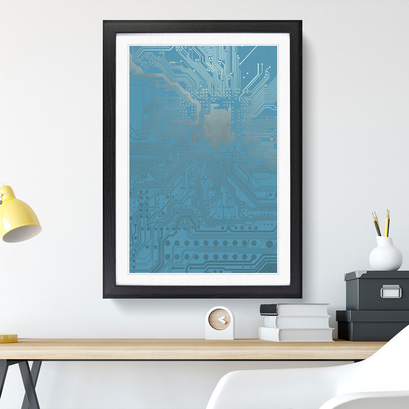 Blue Twilight Circuits - Picture Frame Graphic Art, Black, 65cm H x 48cm W x 2cm D