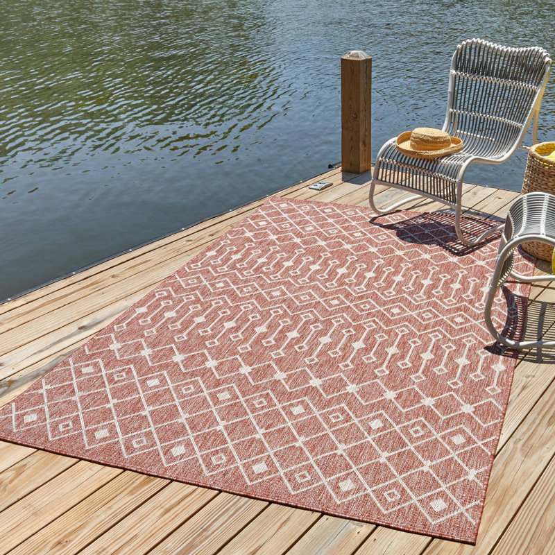 Tapis rouge rouille intérieur / extérieur Julieta, Rectangle 10 pi x 14 pi
