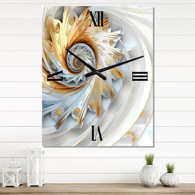 Whirling «Fractals Glam» en or et blanc II - Très grandes horloges murales Fractals