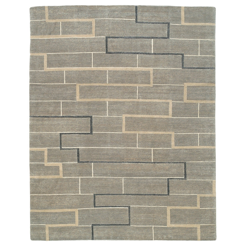 Wool Geometric Area Rug in Gray/Neutral/Taupe, Rectangle 12' x 16'