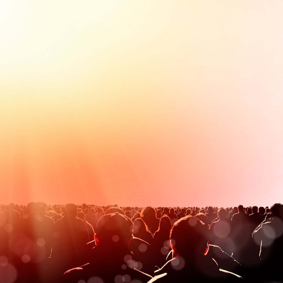 Crowd Of People Walking Over Sky With Light Beam von Imagedepotpro - No Frame Print auf Leinwand