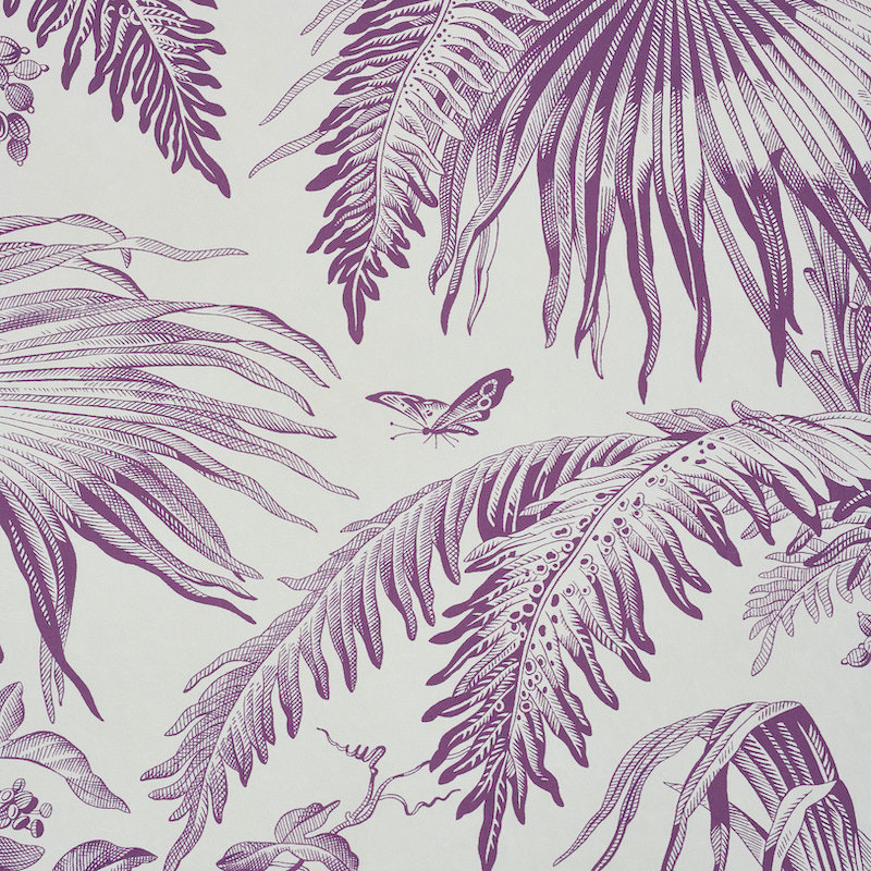 Schumacher x Jill Lasersohn Toile Tropique Wallpaper, Purple