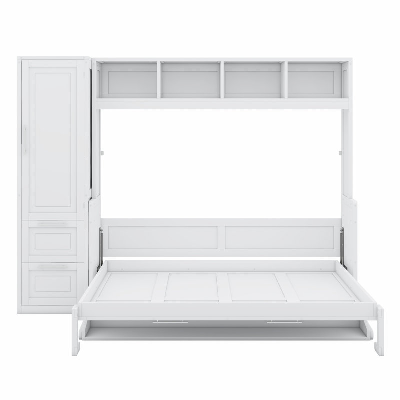 Murphy Bed With Closet And Drawers, White, Full