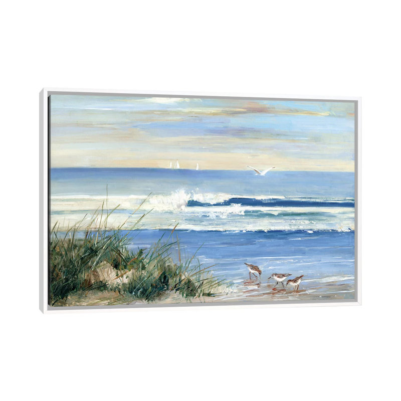 «Beach Combers» par Sally Swatland - reproduction d'art, H 32 po x l 48 po, Toile avec cadre flottant, Blanc