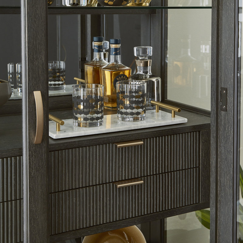 Tuxedo Brown Lighted Curio Cabinet with Glass Shelves