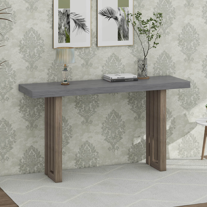 Console en placage de chêne de conception unique avec des formes latérales distinctives, Gris