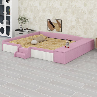 Modern  Daybed with Stairs, Gas Lift Storage Ottoman and Guardrails for Safety