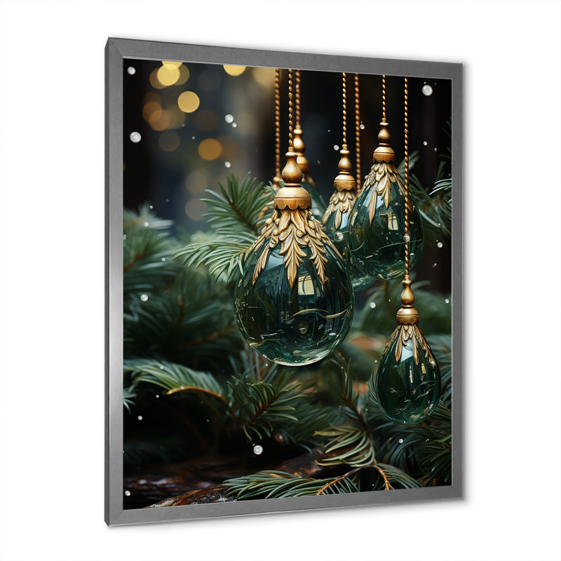 Décoration de Noël verte, pin, arbre III - Art mural pin, Cadre photo argenté, H 32 po x l 16 po x P 1 po