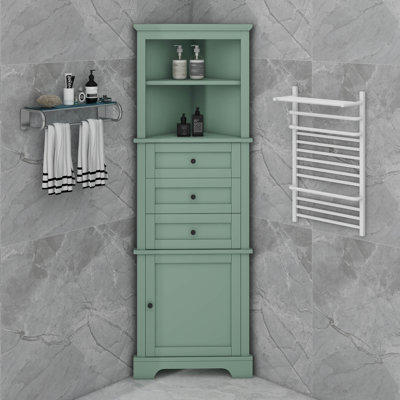 Armoire de coin triangulaire avec trois tiroirs et tablettes personnalisables