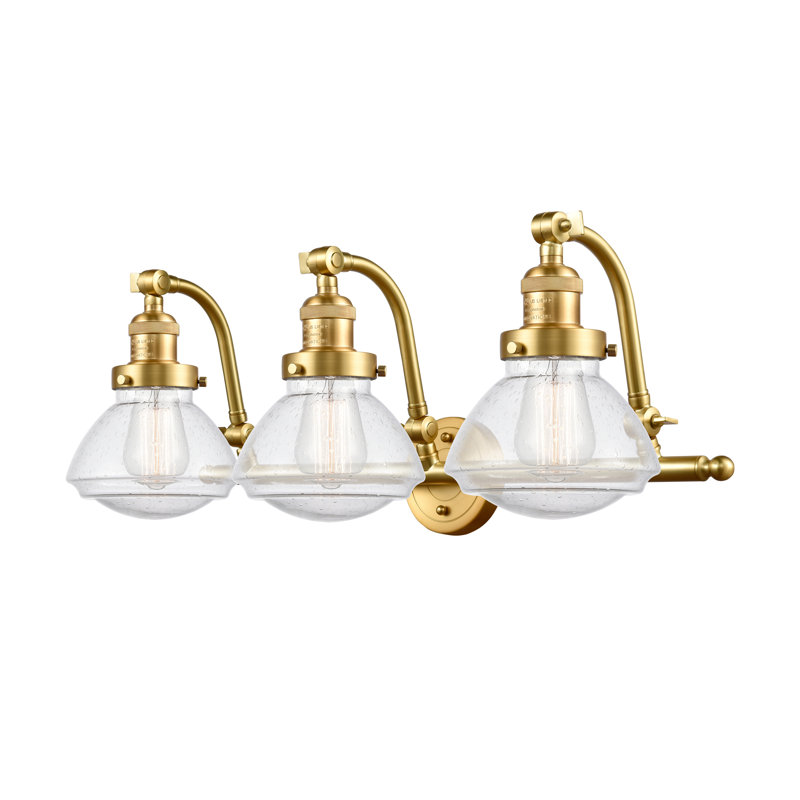 Éclairage pour salle de bain 3 lumières avec abat-jour en verre l 26 po Chesterville, Ampoule à DEL rétro de 6 watts, Grainé