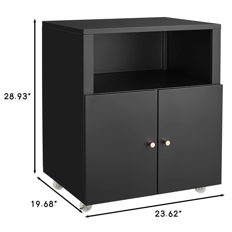 Armoire à roulettes robuste avec 2 portes et tablette de rangement, support pour imprimante 3D sous le bureau, classeur en métal mobile pour le bureau à domicile, petits espaces et atelier noir