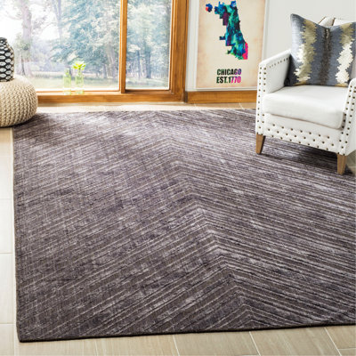 Endora Hand Loomed Wool/Viscose/Cotton Geometric Rug in Charcoal