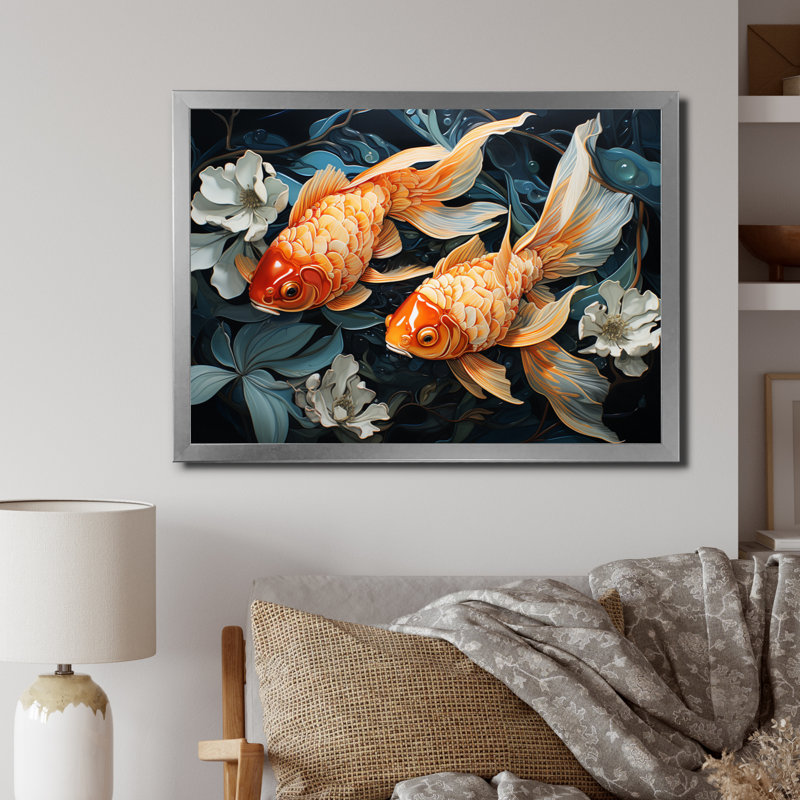 " Fishing Harmonious Hues I ", Silver Single Picture Framed, 24" H x 32" W x 1" D