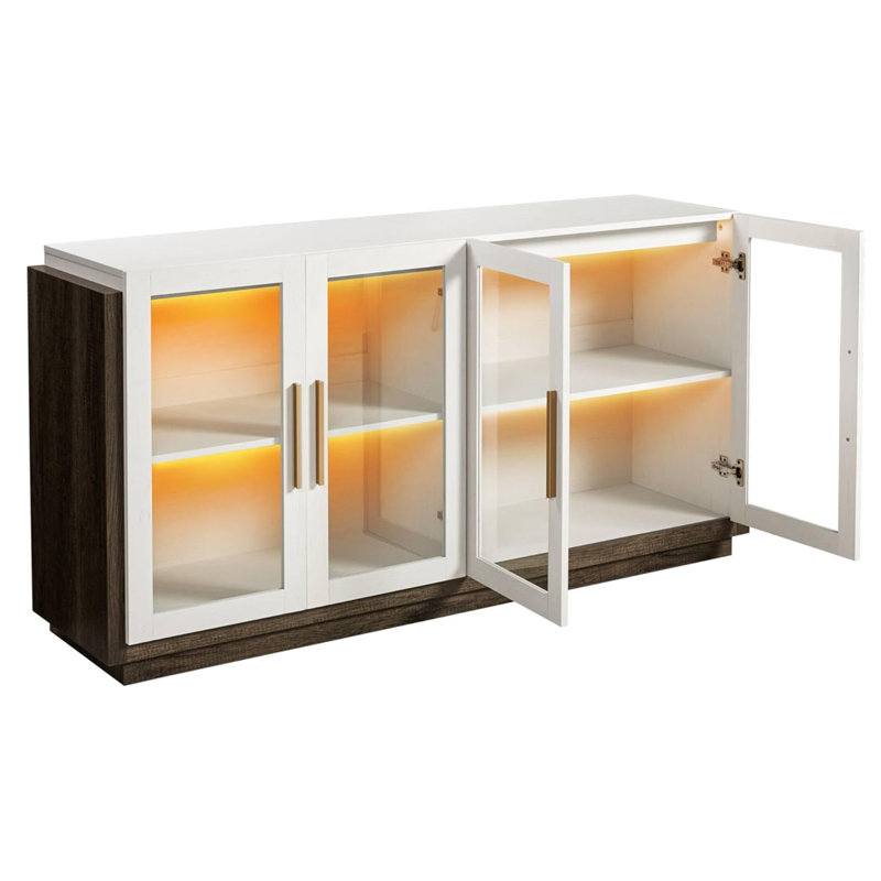 Buffet de 64 po avec grande capacité de rangement Errik, Blanc / gris
