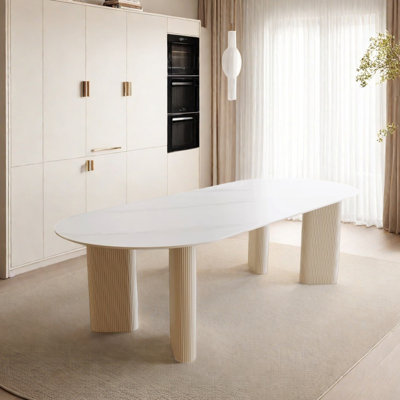 Durable Oval Rock Salb Metal Dining Table