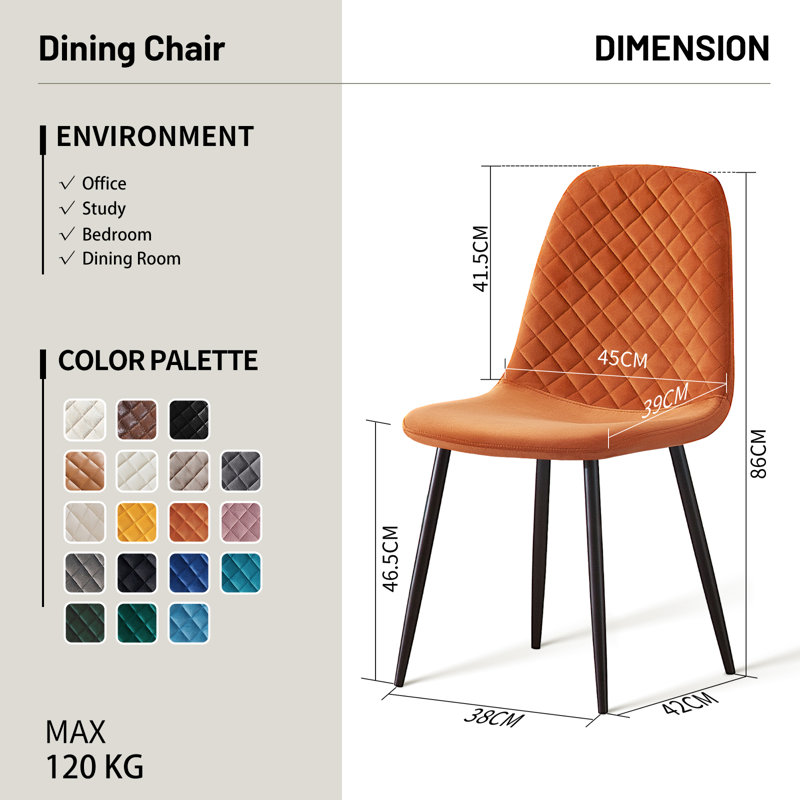 Kaylani Modern Upholstered Dining Chair, Black, Orange Velvet
